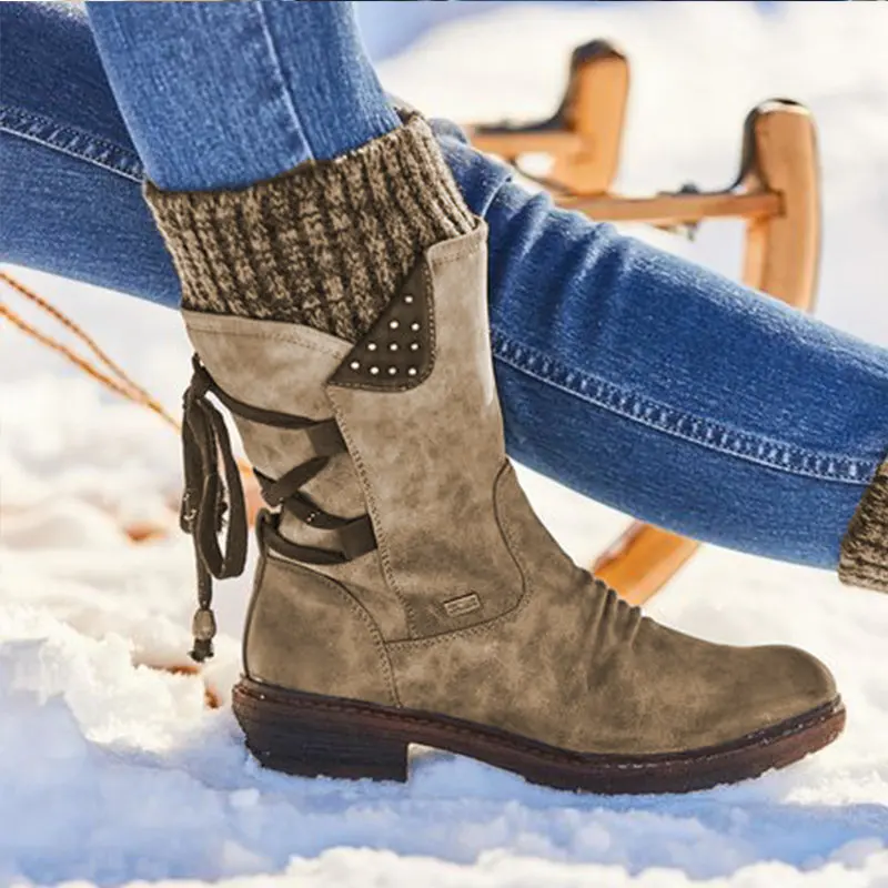 2021 Women Winter Mid-Calf Boot Flock Shoes Ladies Fashion Snow Boots Shoes High Suede Warm Botas Zapatos De Mujer Women Boots 
