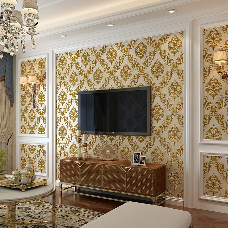 

European Style 3D Coining Nonwoven Fabric Bedroom Wall-to-Wall Wallpaper Living Room Restaurant TV Background Stores Decoration