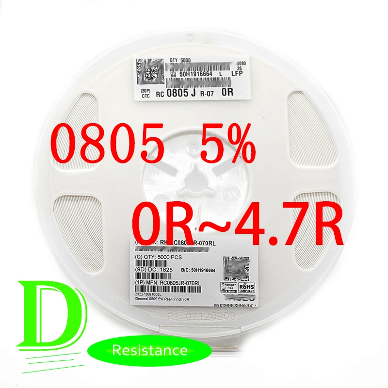 100PCS SMD Резистор 0805 5% RC0805JR-07 серии 0R 1R 1.1R 1.2R 1.3R 1.5R 1.6R 1.8R 2R 2.2R 2.4R 2.7R 3R 3.3R 3.6R 3.9R 4.3R 4.7R |