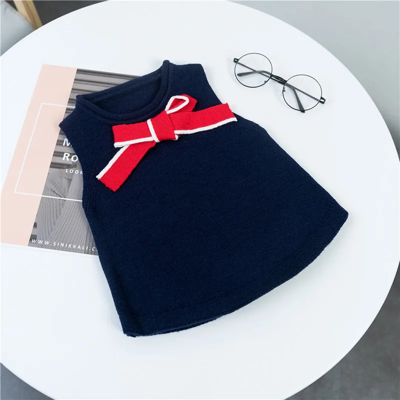 

Childrenswear Child Waistcoat Small CHILDREN'S Korean-style Autumn And Winter New Style Girls Bow Knitted Vest CHILDREN'S Sweate