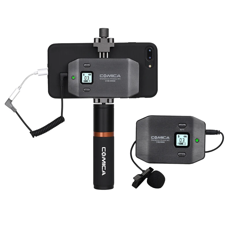 Comica CVM-WS50 Wireless Smartphone Microphone Handheld Microphone UHF 6 Channels Wireless Lavalier Mic System Portable 