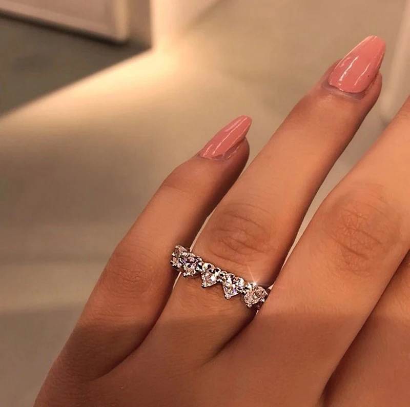 New Trendy Engagement Rings For Women AAA White Zircon Cubic Five Heart Ring Elegant Finger Female Wedding Band Jewerly | Украшения и