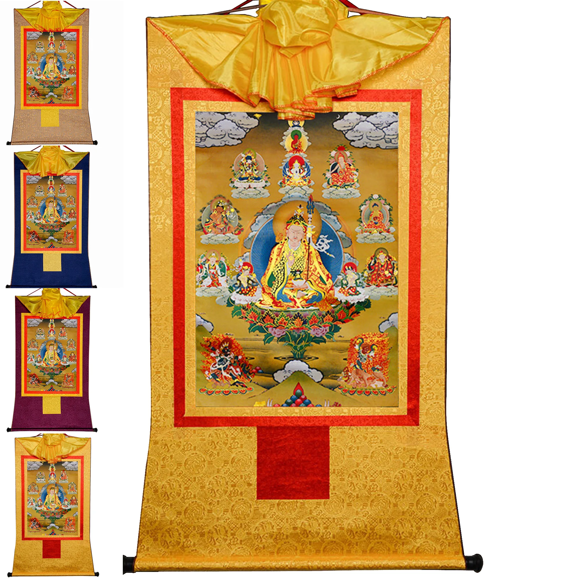 

Gandhanra Tibetan Thangka Painting Art,Eight Forms of Padmasambhava,Guru Rinpoche,Buddhist Wall Art Tapestry with Scroll