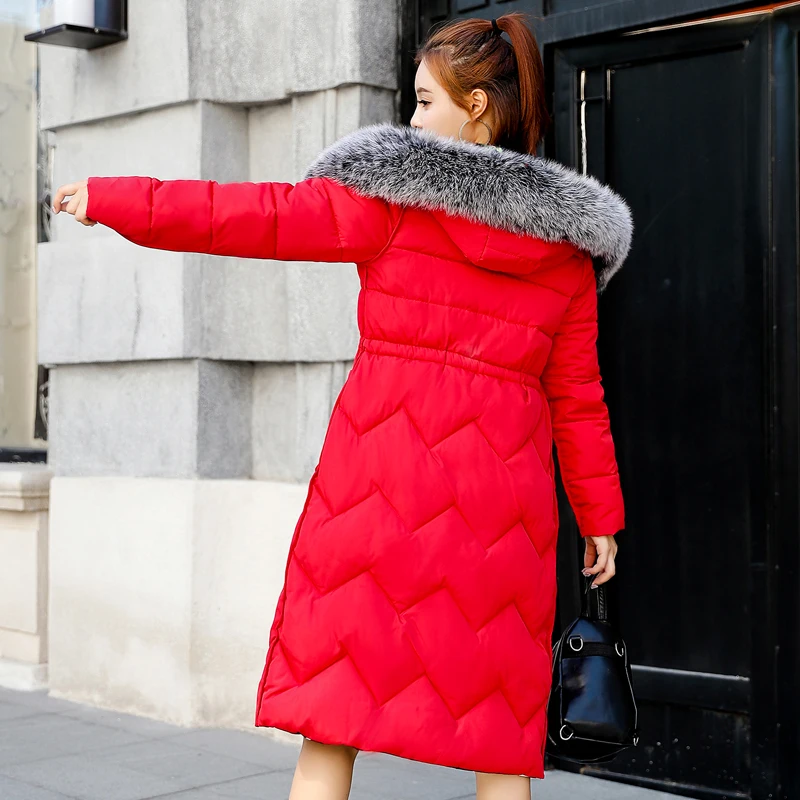 Winter Long Down Coat For Women Plus Size 3XL Both Sides Can Be Worn Cotton Down Jacket Hooded With Fur Collar Large Size