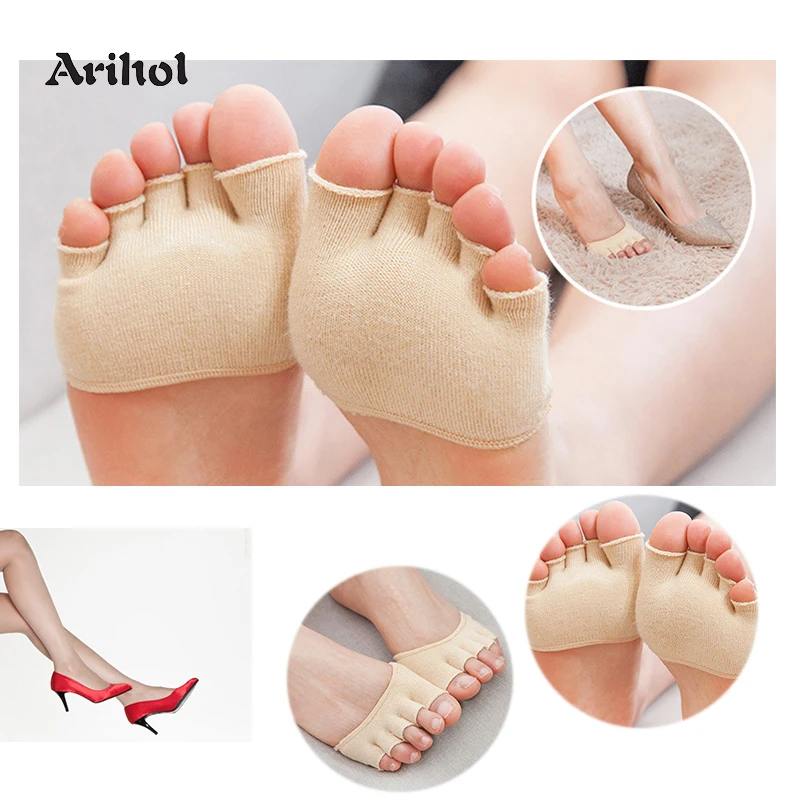 

Five Toe Socks for Women, Invisible Heelless Forefoot Half Boat Socks for High Heels Toe Separator Sleeve Anti-Slip Forefoot Pad