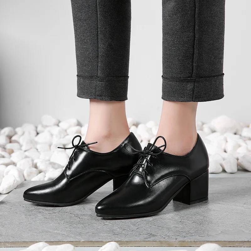 

Large Size Shoes Women's 2020 New Style Comfortable Chunky-Heel Cover Heel Small Sharp Point-Style Lace-up WOMEN'S Pumps 4097
