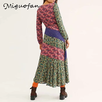 

Miguofan wrap dresses boho print long dresses women maxi dress long sleeve beach holiday robe female vintage chiffon vestidos