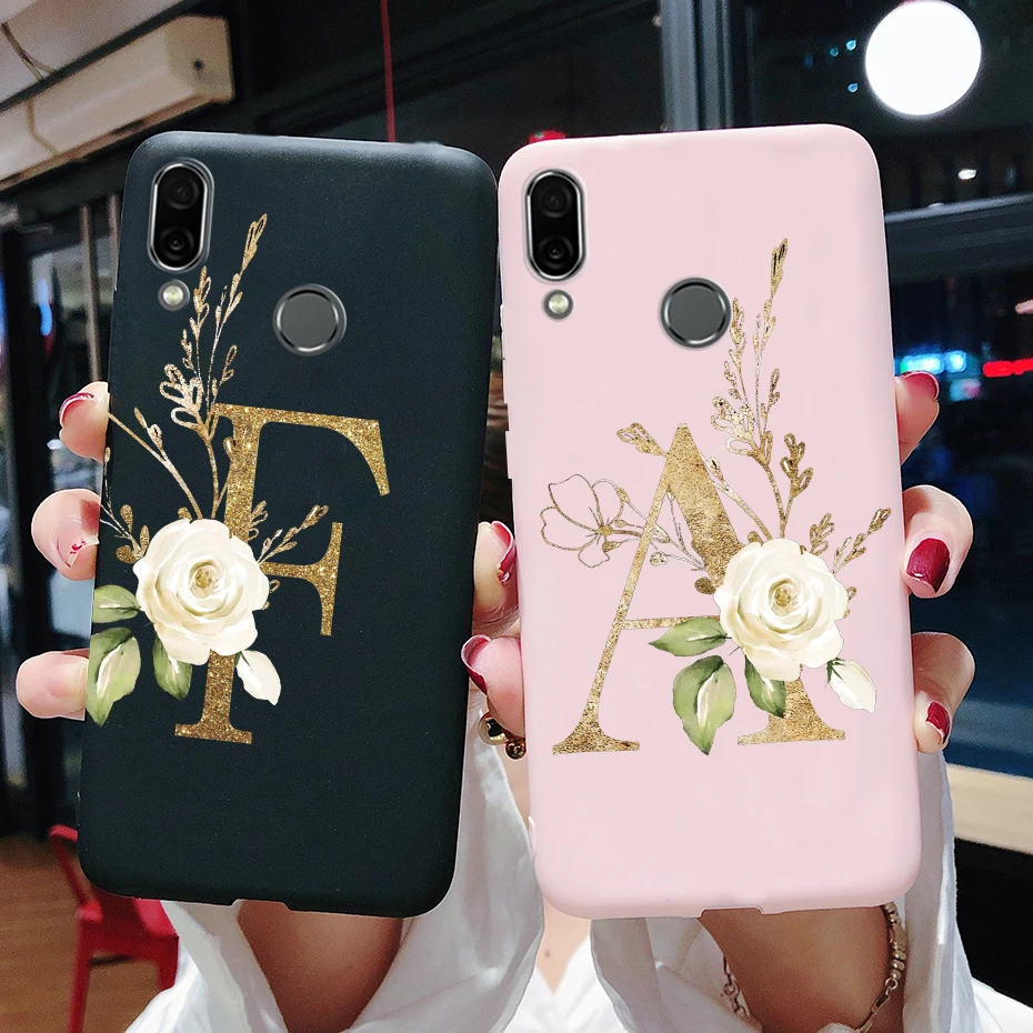 Чехол для Huawei Honor Play противоударный чехол с буквами и цветами Мягкая силиконовая