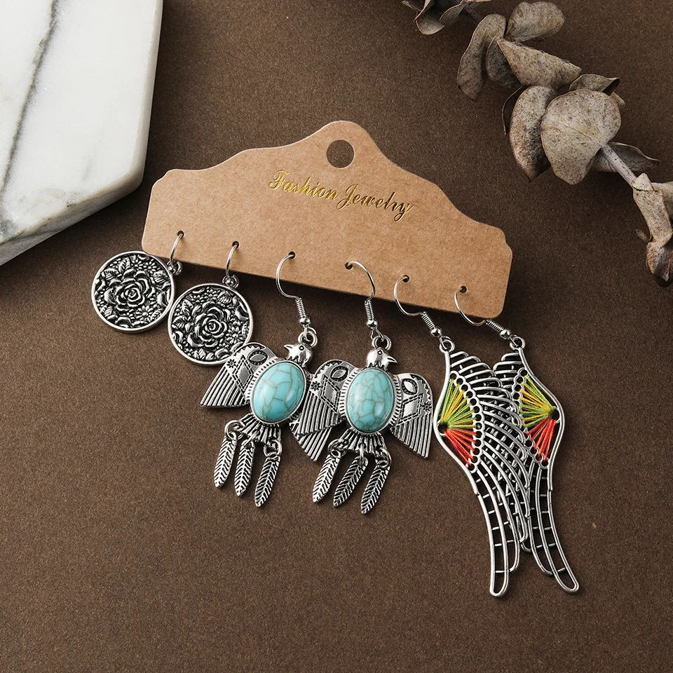Multiple Women’s Boho Ethnic Silver Color Dangle Drop Earrings in Set Fashion 2019 Ear Charm Jewelry Accessories for Women