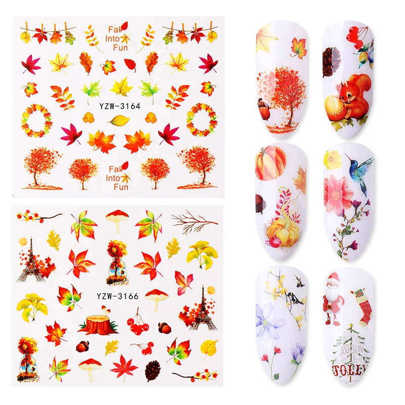 26 узоров, серия цветов, наклейки для ногтей, самоклеющиеся рождественские кленовые листья, переводные наклейки для ногтей, обертывания, Декор