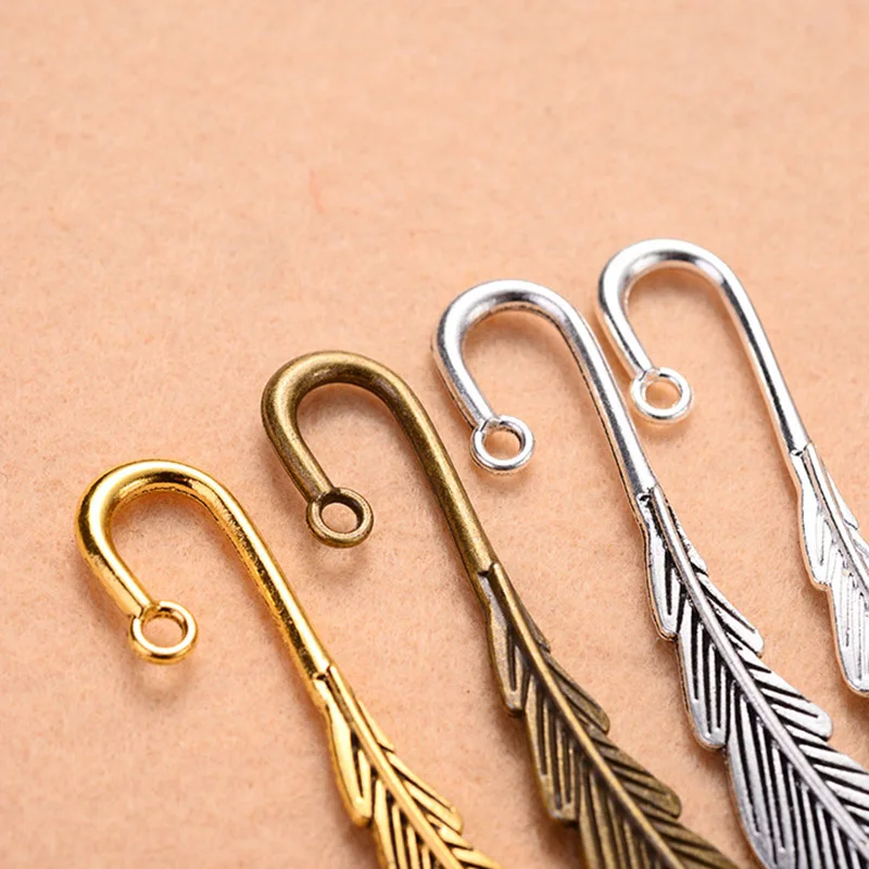 

10 Pcs Vintage Metal Feather Bookmarks Alloy Feather Shape Book Markers OUJ99