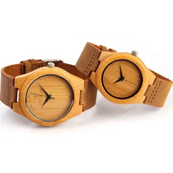 

Luxury Men's Women's Bamboo Wood Watch Quartz Leather Fashion Wristwatches