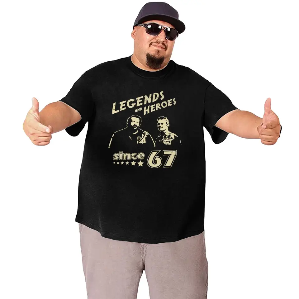 T-shirt Bud Spencer Et Terence Hill - Homme Et Enfant - Coton Blanc - Visages Noir Et Blanc - Made In Italy