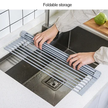 

Kitchen Silicone Foldable Dish Drainer Rack Over Sink Sponge Holder Multifunction Tableware Bowl Drying Rack Kitchen Organizer
