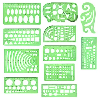 

11 Pcs Drawings Templates Rulers Learn School Practical Measuring Multifunction Wide Usage Math Geometry Stencils Set