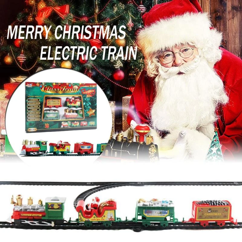 Tren De Juguete Express de Navidad vacaciones Navidad Festivo Conjunto de Pista De Santa Decoración del árbol