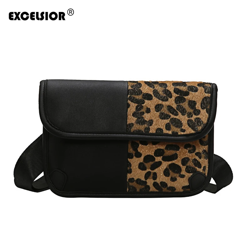 

EXCELSIOR Leopard Pattern Crossbody Bag PU Leather Women's Bag Patchwork Fashion Chest Bags with Adjustable Strap