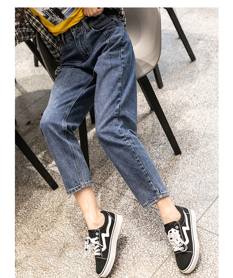 New Arrival Women Denim Blue High Waist Jeans Casual Ankle-Length Harem pants Plus Size Female Korean Style Trousers B9D201F