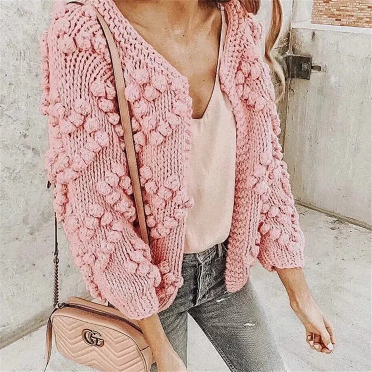 ^Cheap AliExpress Europe And America INS Blogger-Vintage Chunky Knit Stereo Furry Ball Cardigan Autumn And Winter Loose-Fit Laziness-St