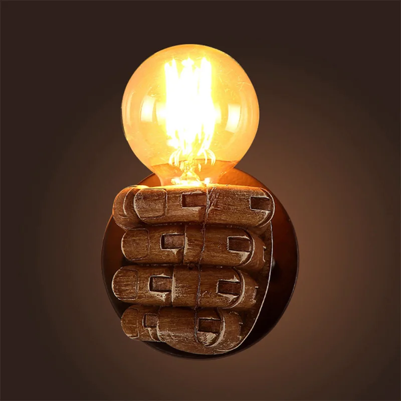 Retro Creative Fist Shape Wall Light E27 Lamp Holder Industrial Style Wall Lamp New Year Decoration for Home Bar Ligthting