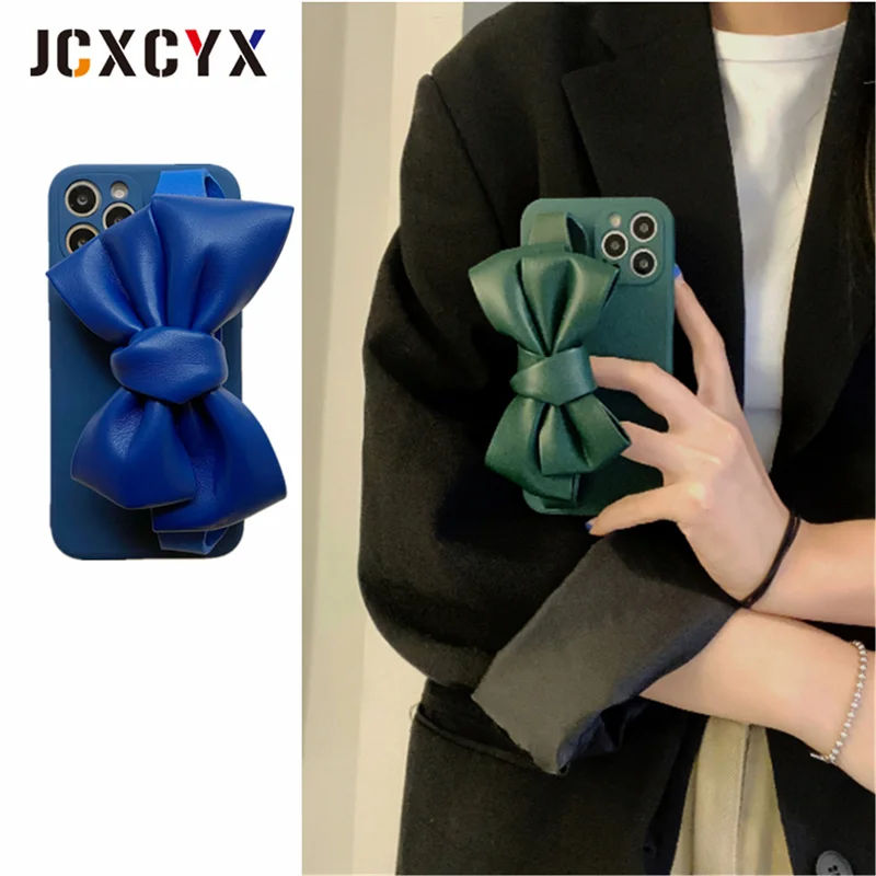 Korea Leather Bow Wrist holder Stand Phone Case for iphone 11 12 Pro Max 13 MiNi X XR XS 7 8 plus 6S SE Shockproof Soft Cover | Мобильные