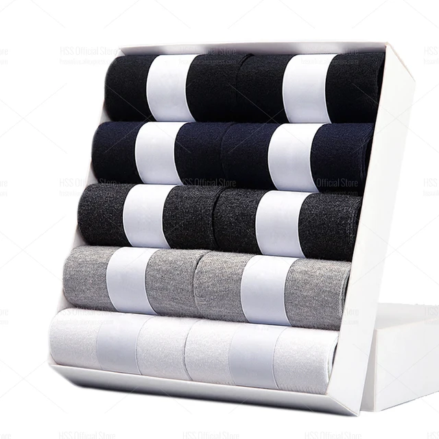 HSS Brand Men's Cotton Socks New Style Black Business Men Socks Soft Breathable Summer Winter for Male Socks Plus Size (6.5-14) 10Pairs Each Color