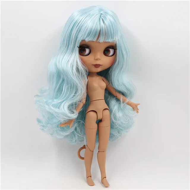 Neo Blythe Doll with Blue Hair, Dark Skin, Matte Cute Face & Custom Jointed Body 1