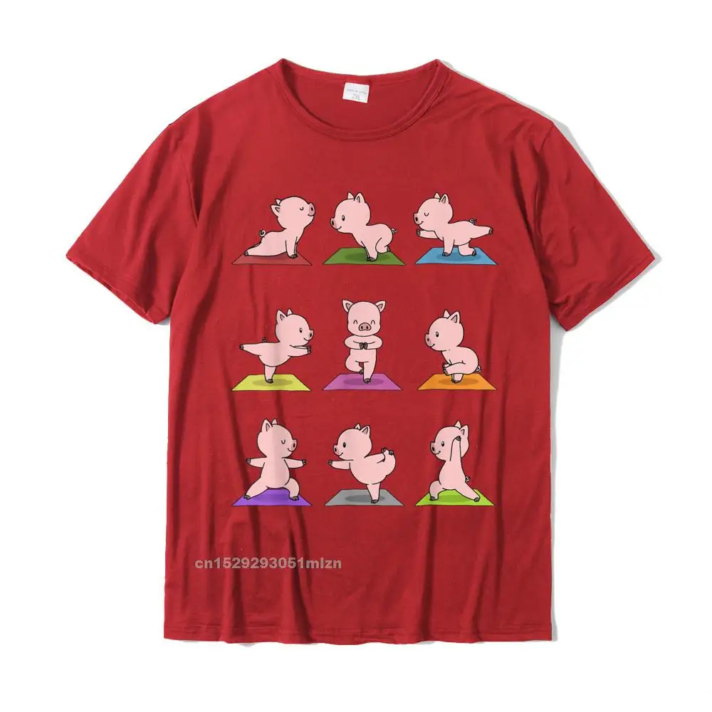 Normal O-Neck T Shirts Summer/Fall Tops Shirt Short Sleeve Brand New Cotton Fabric Hip hop T-shirts Casual Man Pig Yoga T-Shirt Funny Piglets In Yoga Poses Sports Tee__4899 red