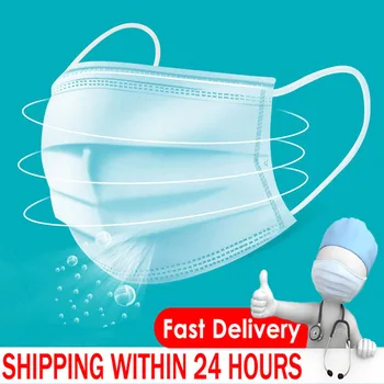 

50 pcs Disposable Face Mouth Mask Nonwoven Fabrics 3 Layer Earloop Anti-Dust One time Face Masks Dustproof Safe Protective Mask