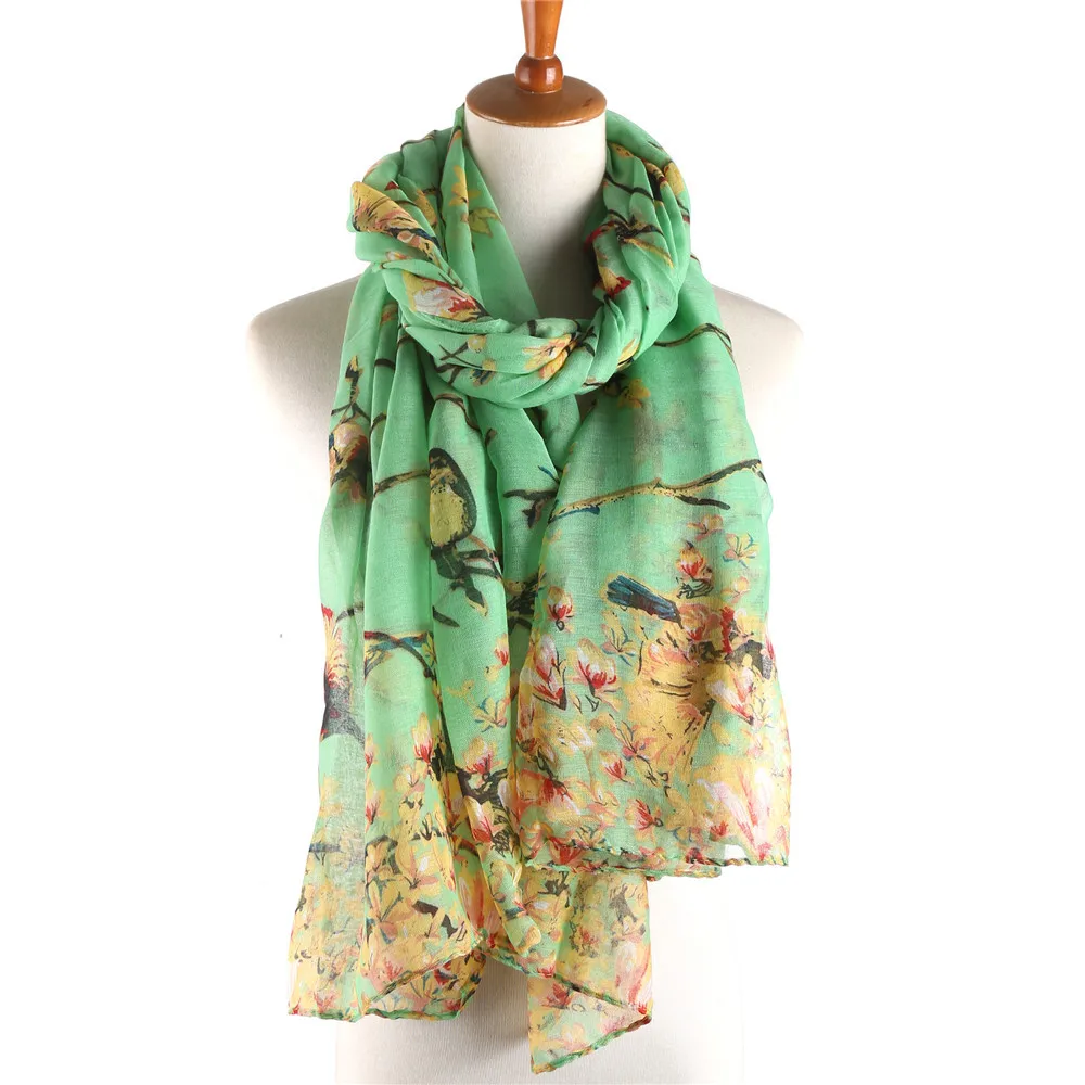 2020 New Thin Long Scarf Women Style Hundred Birds to Dispute The Bali Fabric Silk Designer Print Head Sun Block Shawl |