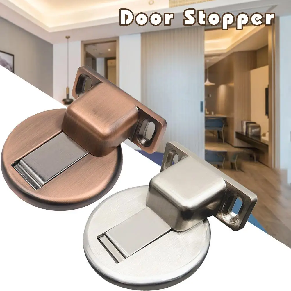 Stainless Steel Magnetic Door Holder Stopper Invisible Doorstop Wall Floor Mount Safety Catch Gate Resistor Doorstop Door Holder