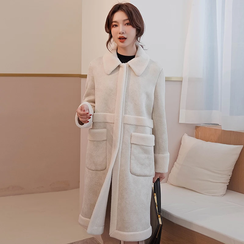 

New spike 2019 new sheep sheared plush coat female compound fur one in the long section of the velvet leather jacket
