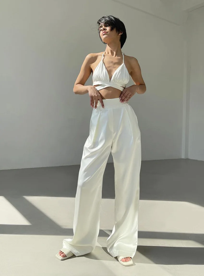 Y2k Sexy Elegant Three Piece Set Women Satin Coat Top With Pants Suit Fashion Chic Casual Autumn Streetwear Female 3 Piece Sets womens white suit set
