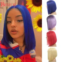 

Blue 13x1 Lace Bob Human Hair Wig Ombre T Part Lace Short Bob Wigs Real Brazilian Virgin Hair Glueless Full Ends For Black Women