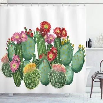

Cactus Shower Curtain, Saguaro Cask Hedge Hog Prickly Pear Opuntia Tropical Botany Garden Plants Print, Cloth Fabric Bathroom