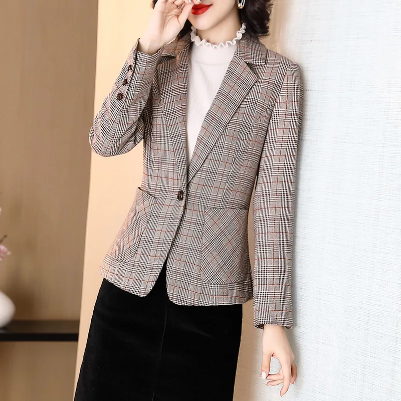 

Grid Suit Short Coat Female Joker 2020 Loose Leisure England Wind Top Chao