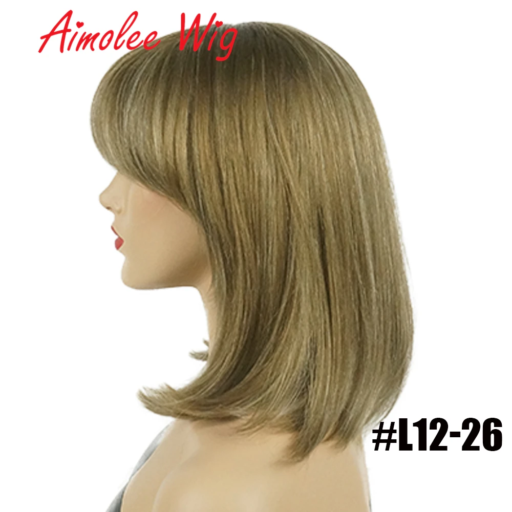Aimolee, 14 дюймов, длинный коричневый парик, смесь, 70% человеческие волосы, синтетический парик, высокая плотность, парики для женщин, вечерние, для работы