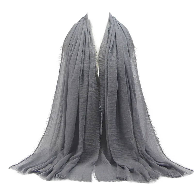 Gray Wholesale Price 70*180cm Women Muslim Crinkle Hijab Scarf Femme Musulman Soft Cotton Headscarf islamic hijab Shawls and Wraps - Цвет: Gray