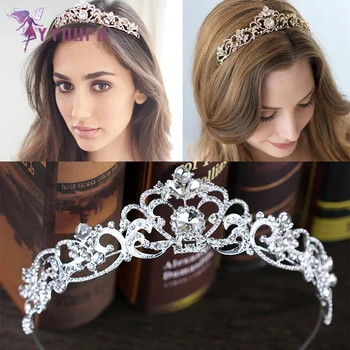 

European Style New Rhinestone Pearl Wedding Banquet Crown Accessories Bride Headdress Jewelry Crystal Crown Wedding Female Headd