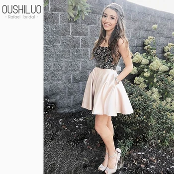 

Heavy Beading Champagne Homecoming Dresses For Girls Contrast Color Prom Dresses Short Luxury Crystal Party Dresses Gown