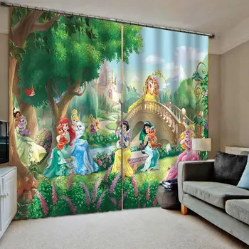 

High quality custom 3d curtain fabric castle curtains green forest girls curtain blackout curtains