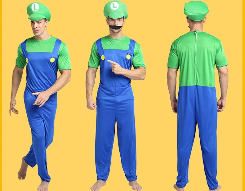 Взрослый Хэллоуин Супер Марио Детский костюм косплей семья Funy Luigi Bros сантехник Пурим костюм нарядное платье Рождественские Вечерние