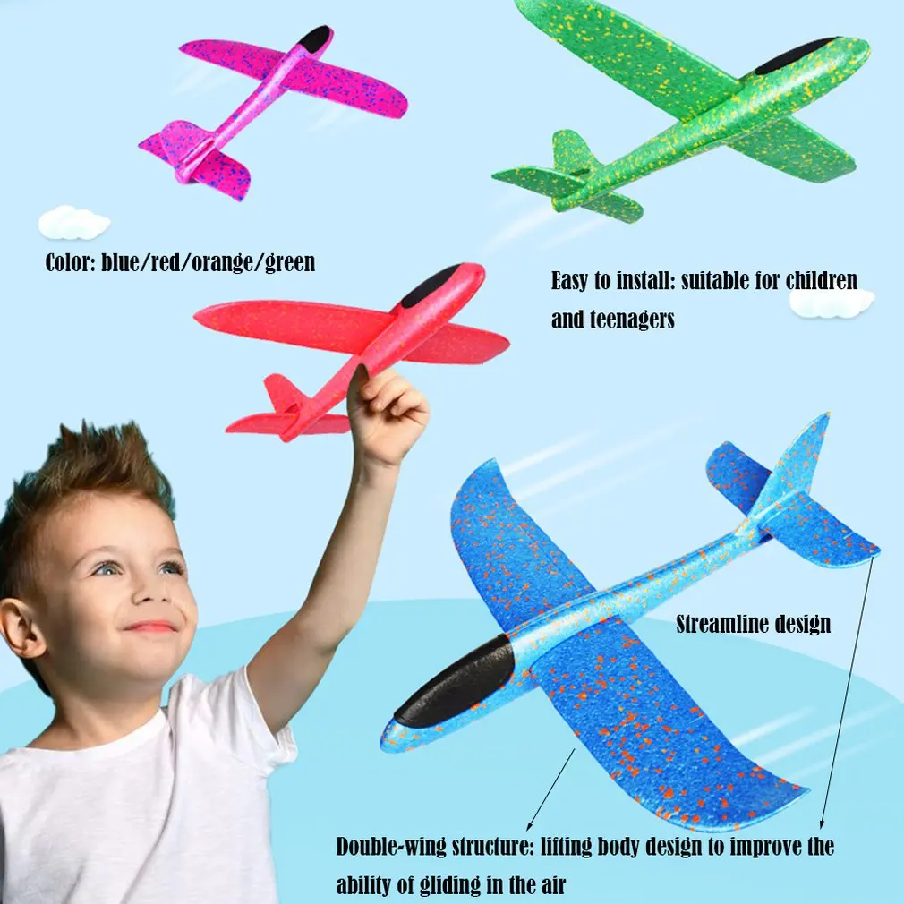 48cm Big Hand Throw Airplane Flying Foam Glider Plane Inertia Aircraft Toy Hand Launch Mini Airplane Outdoor Toys for Children 3 4cm mini basketball toys squeeze ball hand wrist stress relief pu foam ball toy for kid adult gift