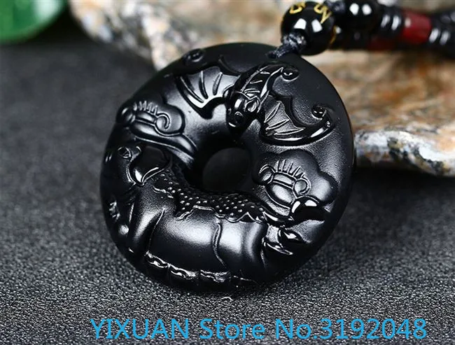 

Chinese Zodiac Pig Pendant, light sheep, rabbit, arch Fuk, Purple Pearl, Obsidian Stone Pendant.