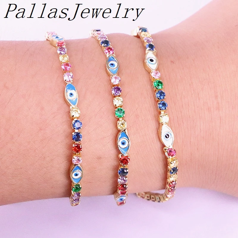 10 шт. Радужный инкрустированный цирконами теннисная цепь из циркония эмаль