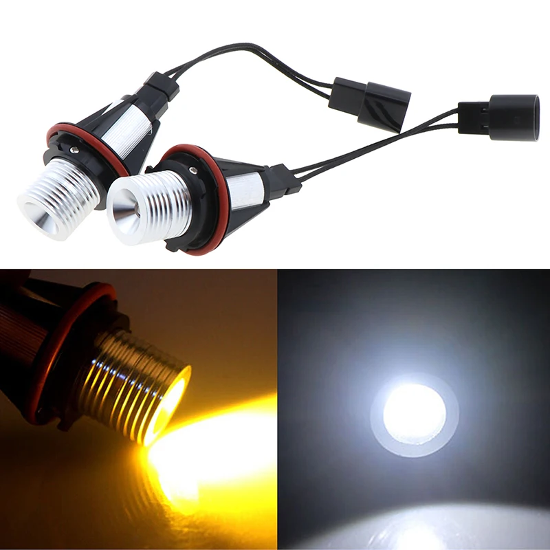 LED 엔젤 아이 링 마커 사이드 라이트, 화이트 옐로우 LED 전구, E39 E60 E87 X5, 1PC