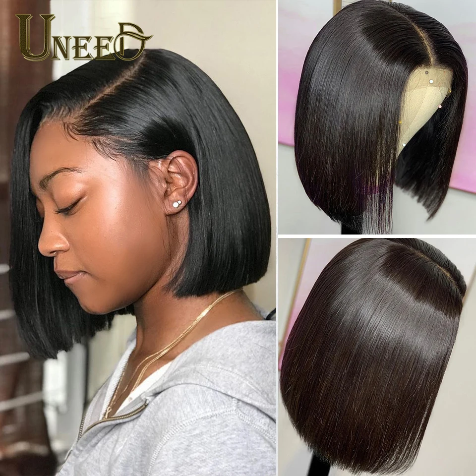 HOT SALES! Brazilian Straight Short Bob Human Hair Wigs Pre Plucked Straight Lace Front Wigs For Women Remy  Lace Closure Human Hair Wigs
