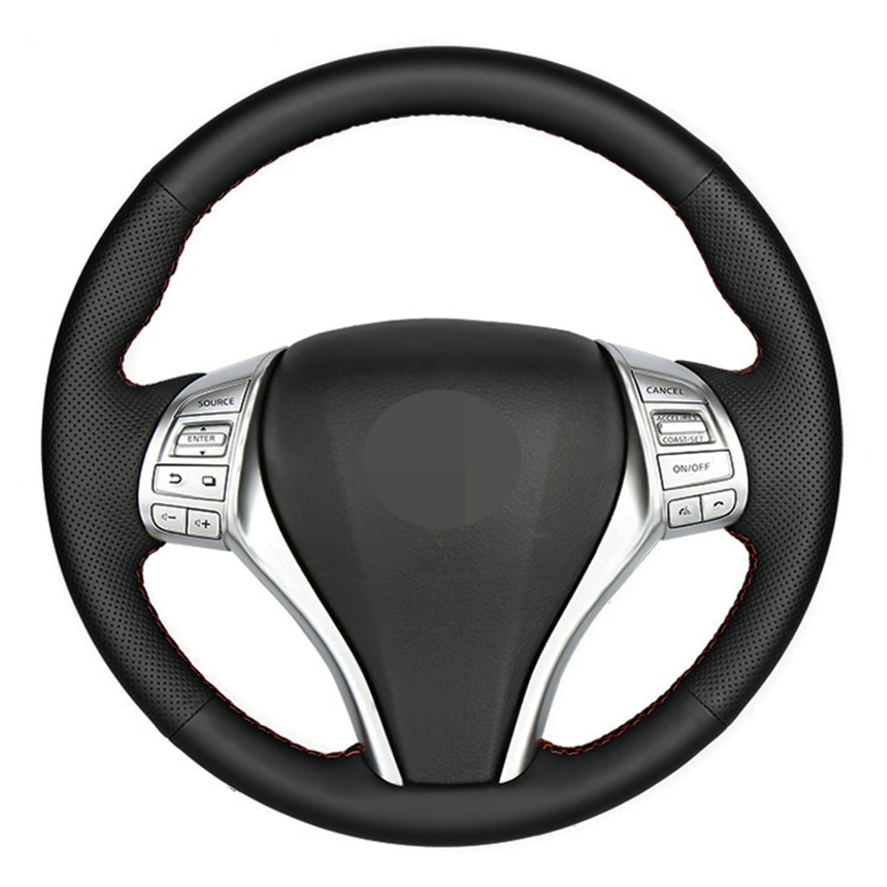 Black Car Steering Wheel Cover Artificial Leather For Nissan Teana