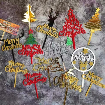 

1PC Creative Merry Christmas Cake Flag Topper Acrylic Cake Card Inserting Party Cake Decoration Christmas Plug-in Party Supplies