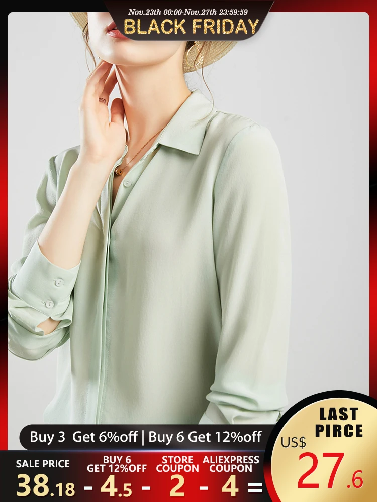 SuyaDream Women Silk Blouses 100% REAL SILK Solid